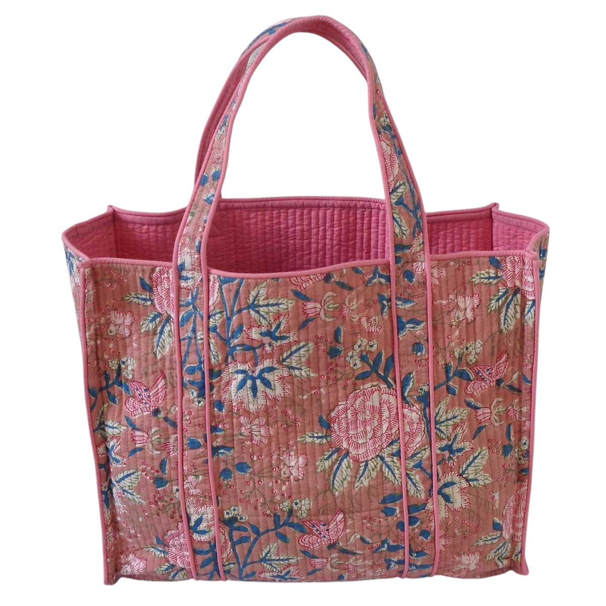 Hand Block Printed Cotton Quilted Tote Bag Misty Rose Gud 202873