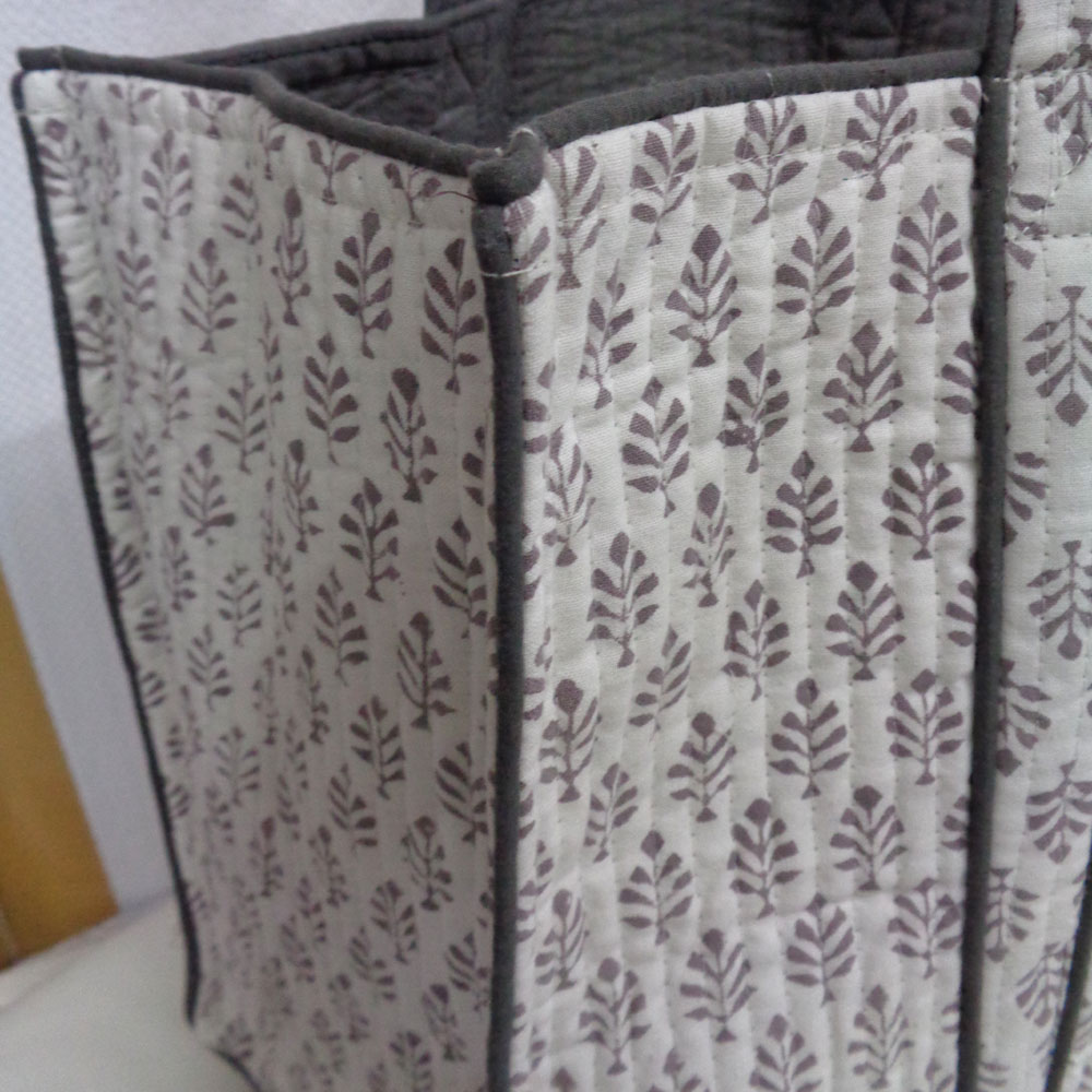 Hand Block Printed Cotton Quilted Tote Bag Neem Grey 102640