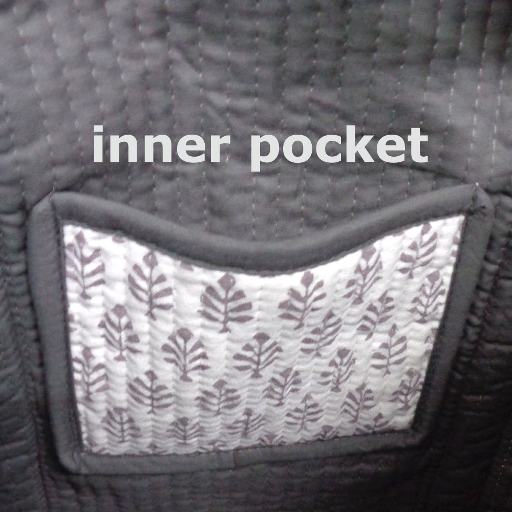 Hand Block Printed Cotton Quilted Tote Bag Neem Grey 102640