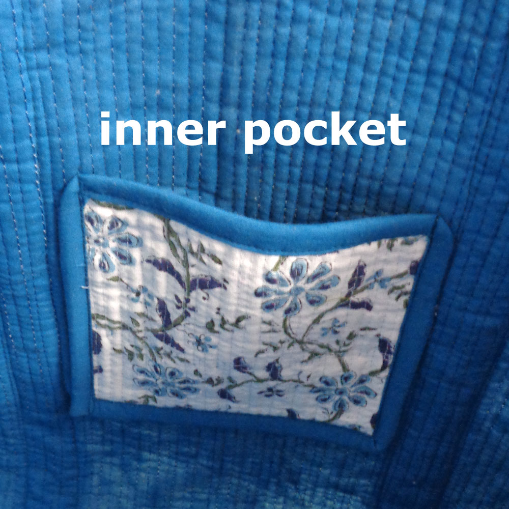 Hand Block Printed Cotton Quilted Tote Bag Ragini Blue 106149