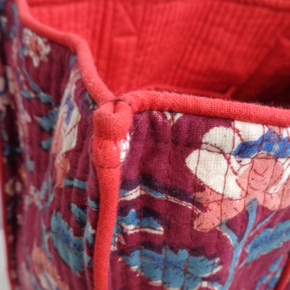 Hand Block Printed Cotton Quilted Tote Bag Rukhsana Maroon Gud 105823