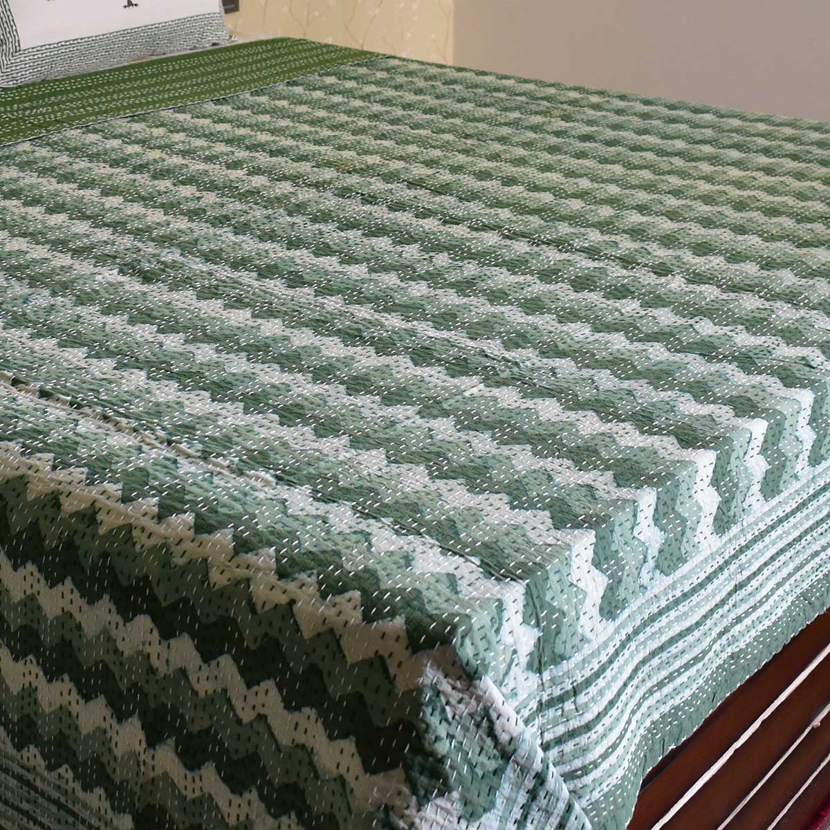 Hand Block Printed Cotton Kantha Queen Size 202544