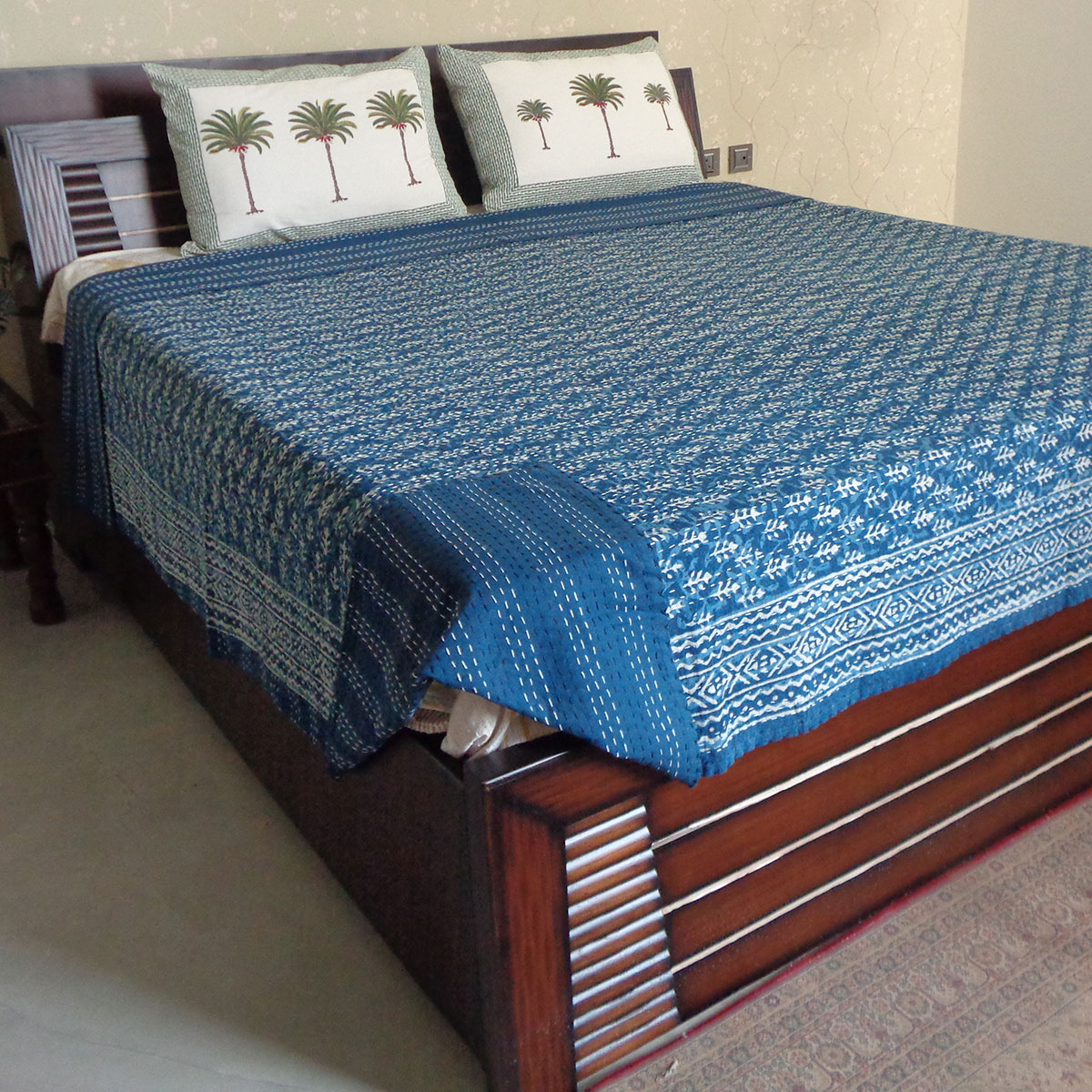 Hand Block Printed Cotton Kantha Queen Size  202545