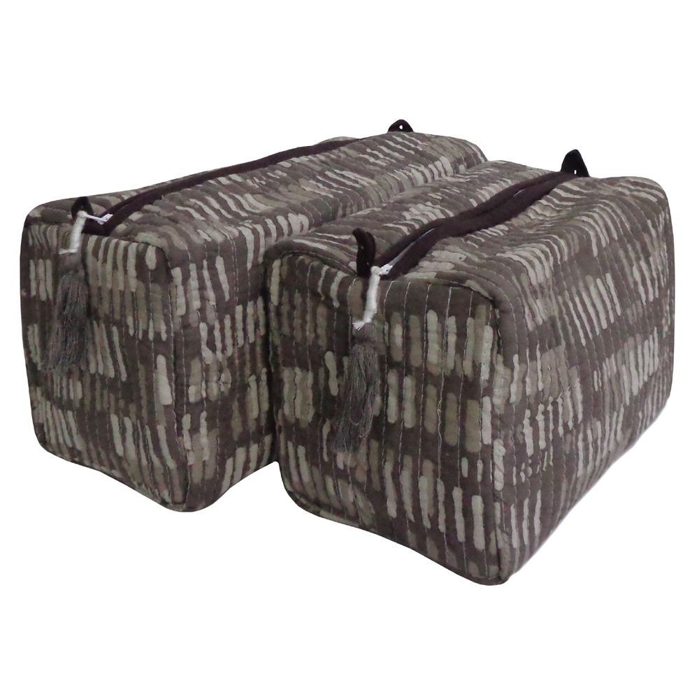 Hand Block Printed Cotton Quilted Cosmetic Bag Set of 2 200424