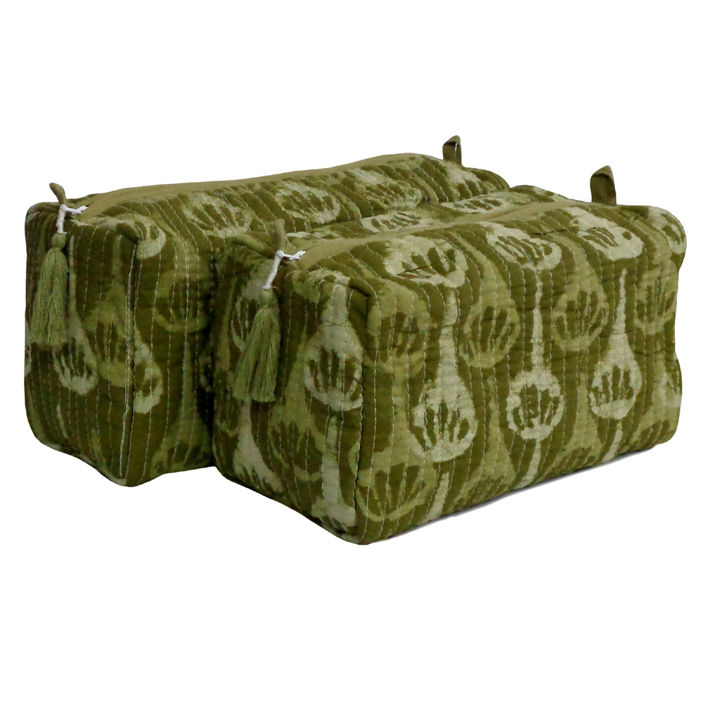 Hand Block Printed Cotton Quilted Cosmetic Bag Set of 2 203907