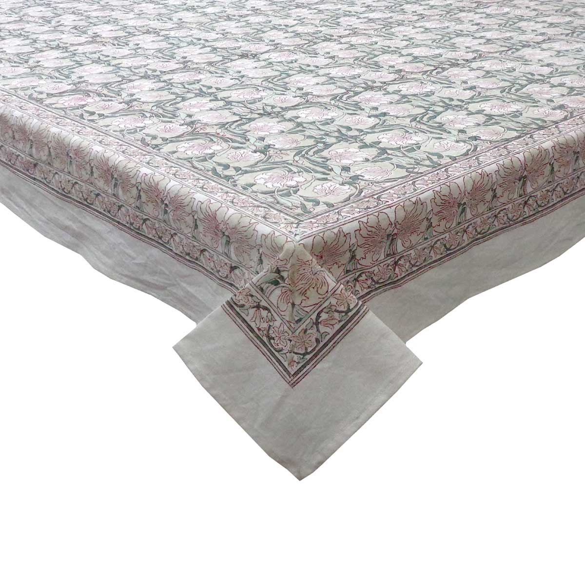 Hand Block Printed Cotton Tablecloth 180x340 cms Bauhaus Beige Gud 505032