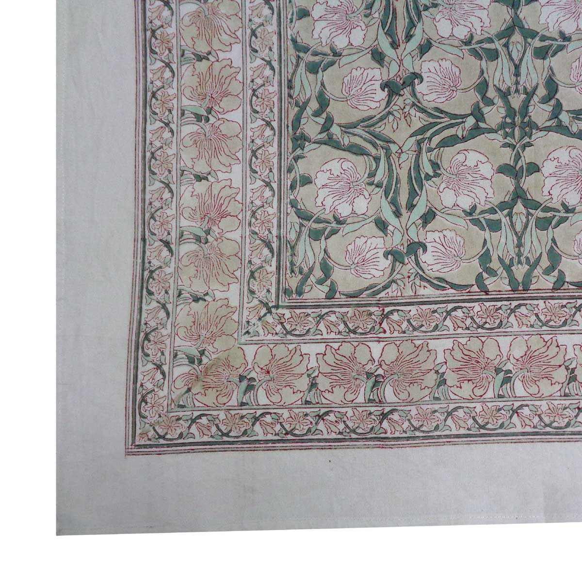 Hand Block Printed Cotton Tablecloth 180x340 cms Bauhaus Beige Gud 505032