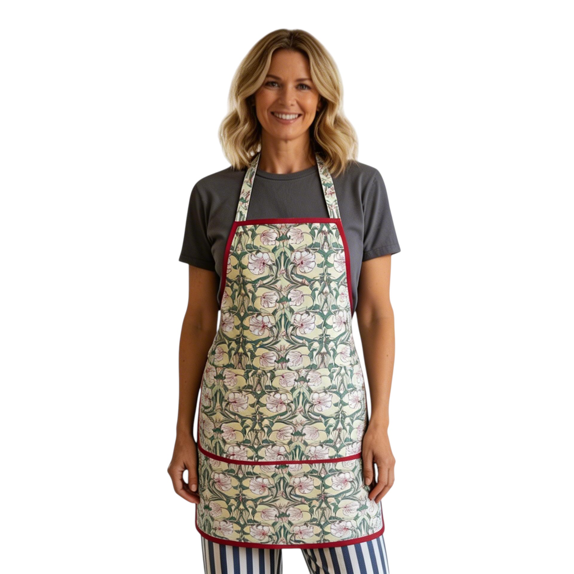 Indian Block-Printed 100 Cotton Apron Bauhaus Beige Gud 505032