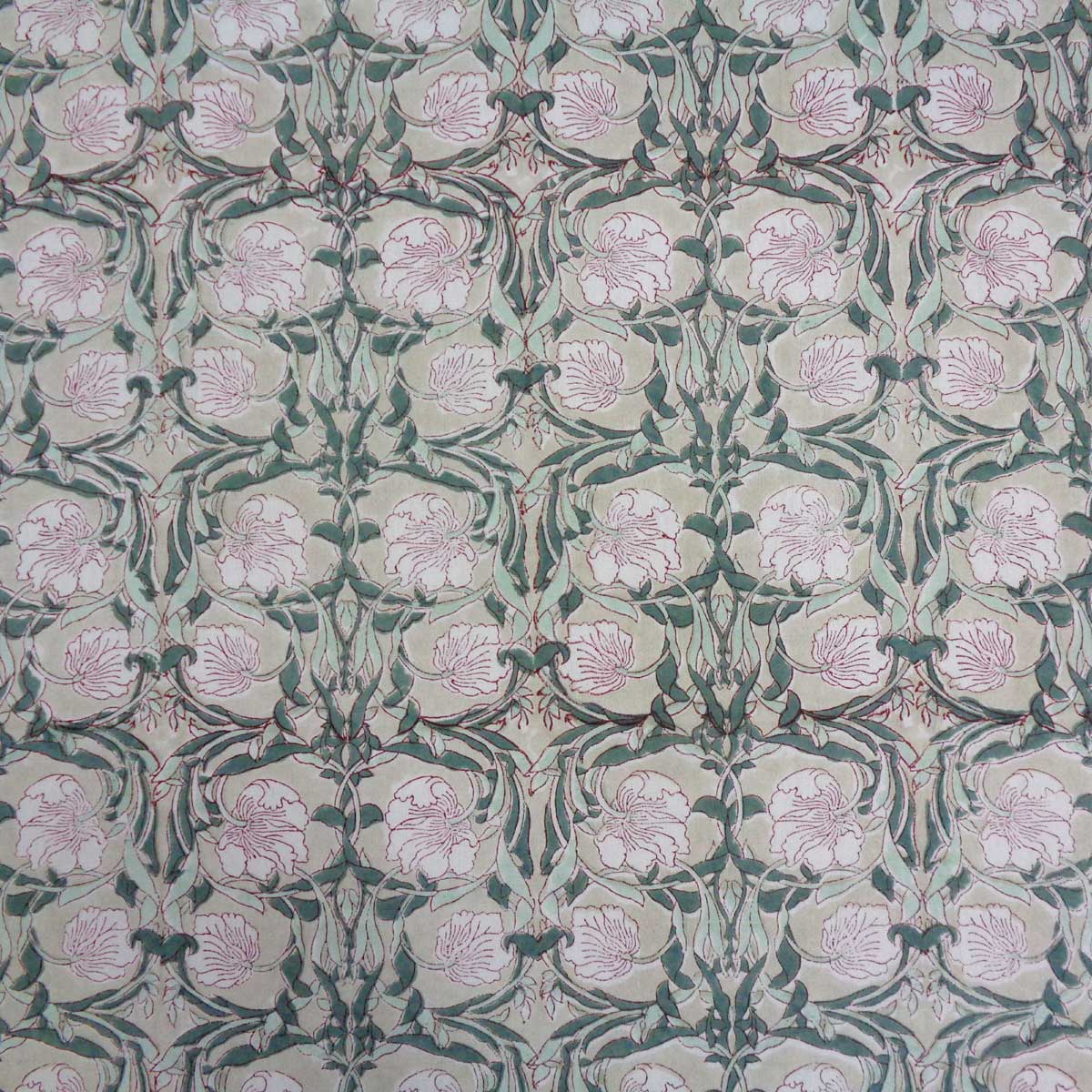 Hand Block Printed Cotton Tablecloth 180x340 cms Bauhaus Beige Gud 505032