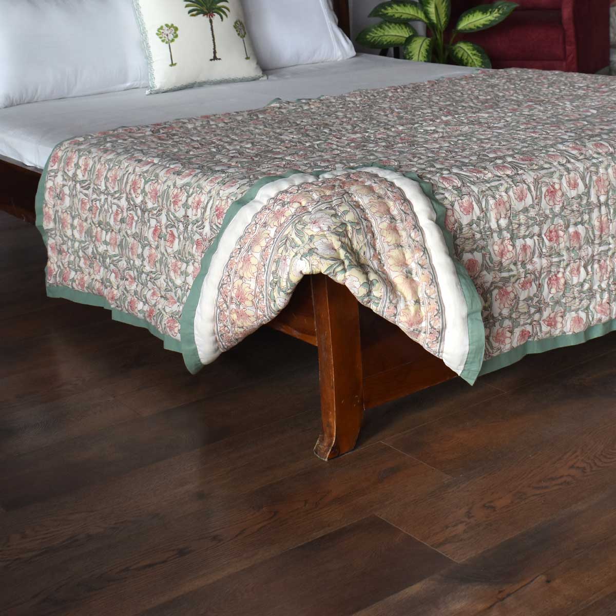 Hand Block Printed Cotton Twin Size Quilt Bauhaus Beige Gud 505032