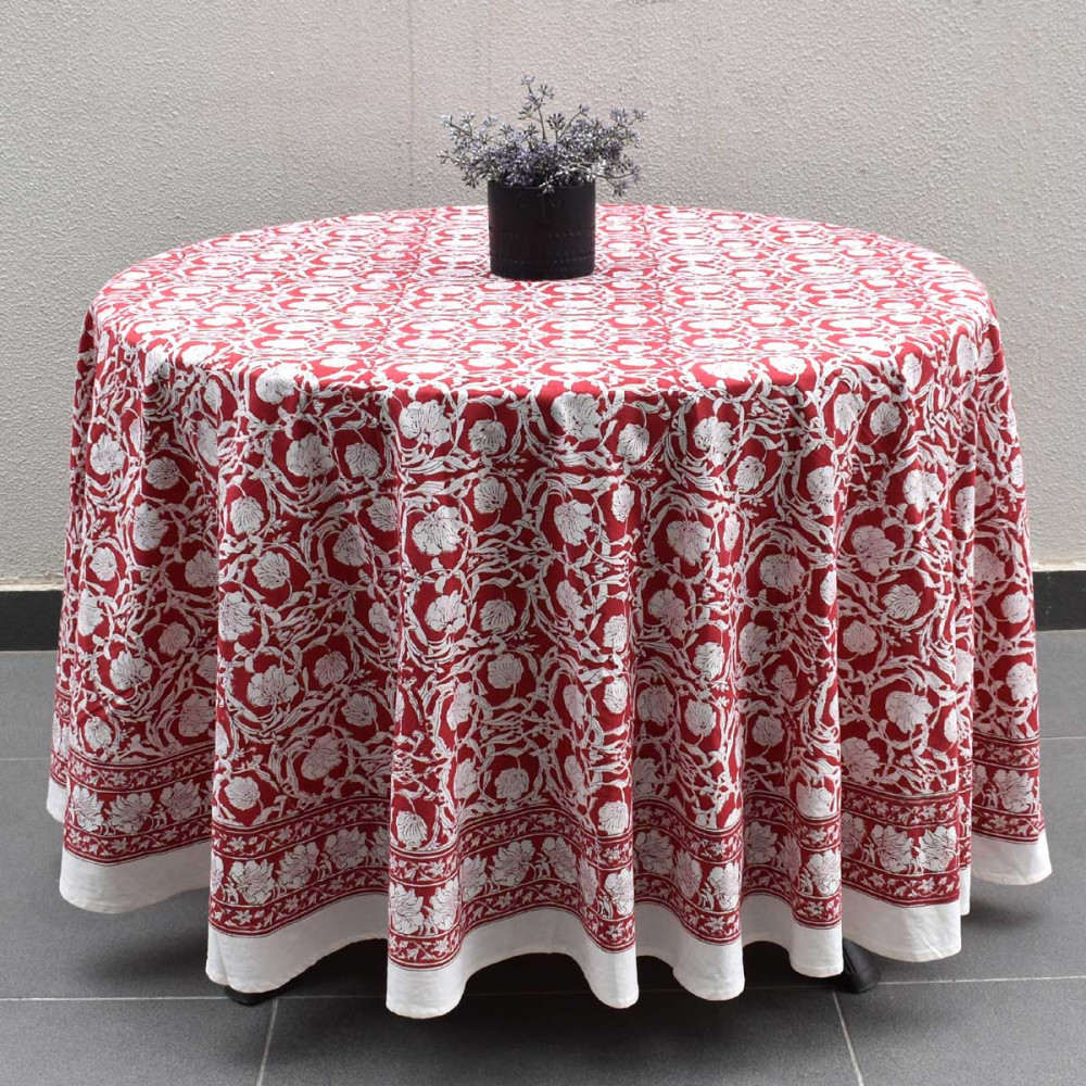 Image of Hand Block Printed Cotton Round Tablecloth 180 cms | Bauhaus Lolipop 502191