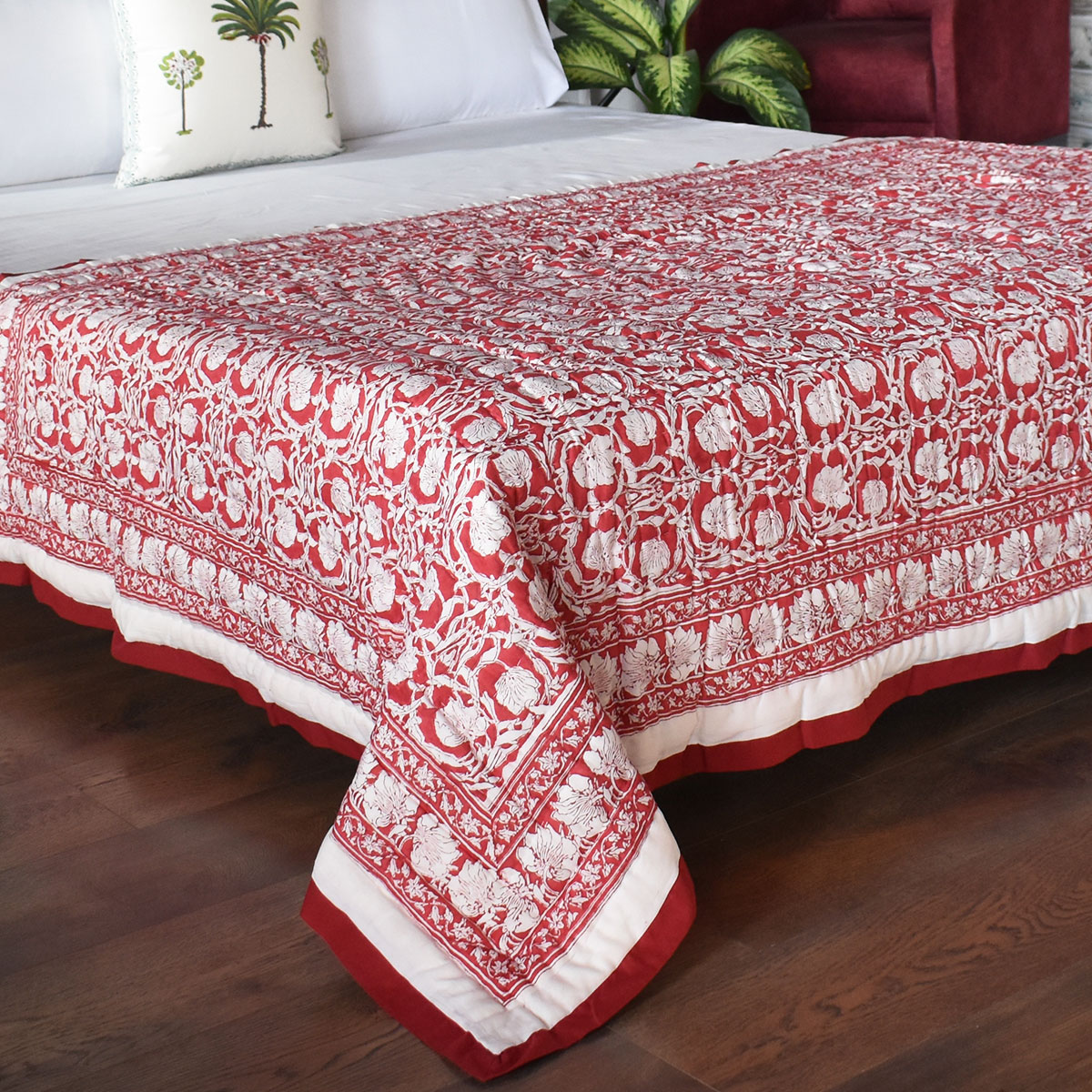 Hand Block Printed Cotton Twin Size Quilt  Bauhaus Lolipop 502191