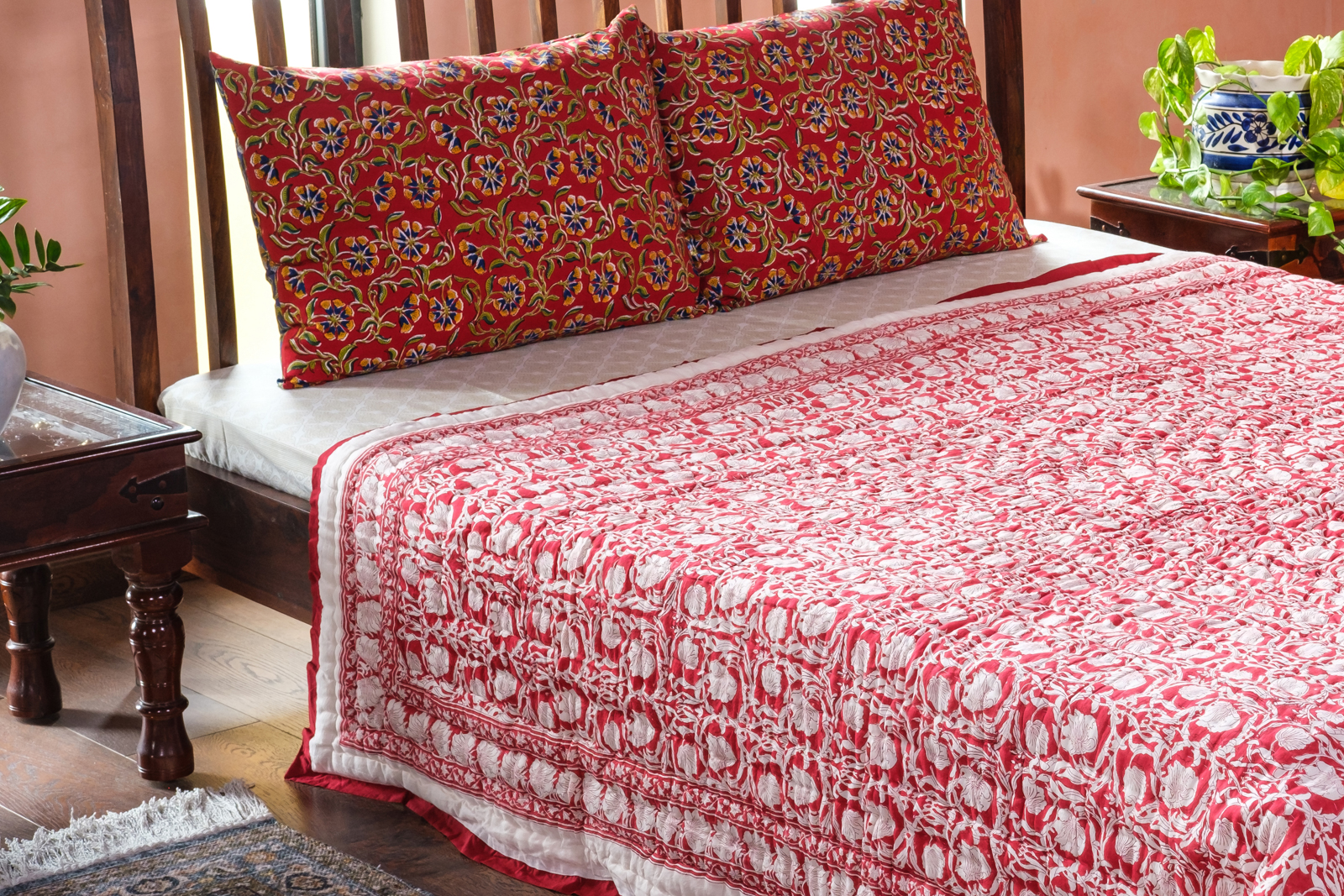 Hand Block Printed Cotton Queen Size Quilt Bauhaus Lolipop 502191