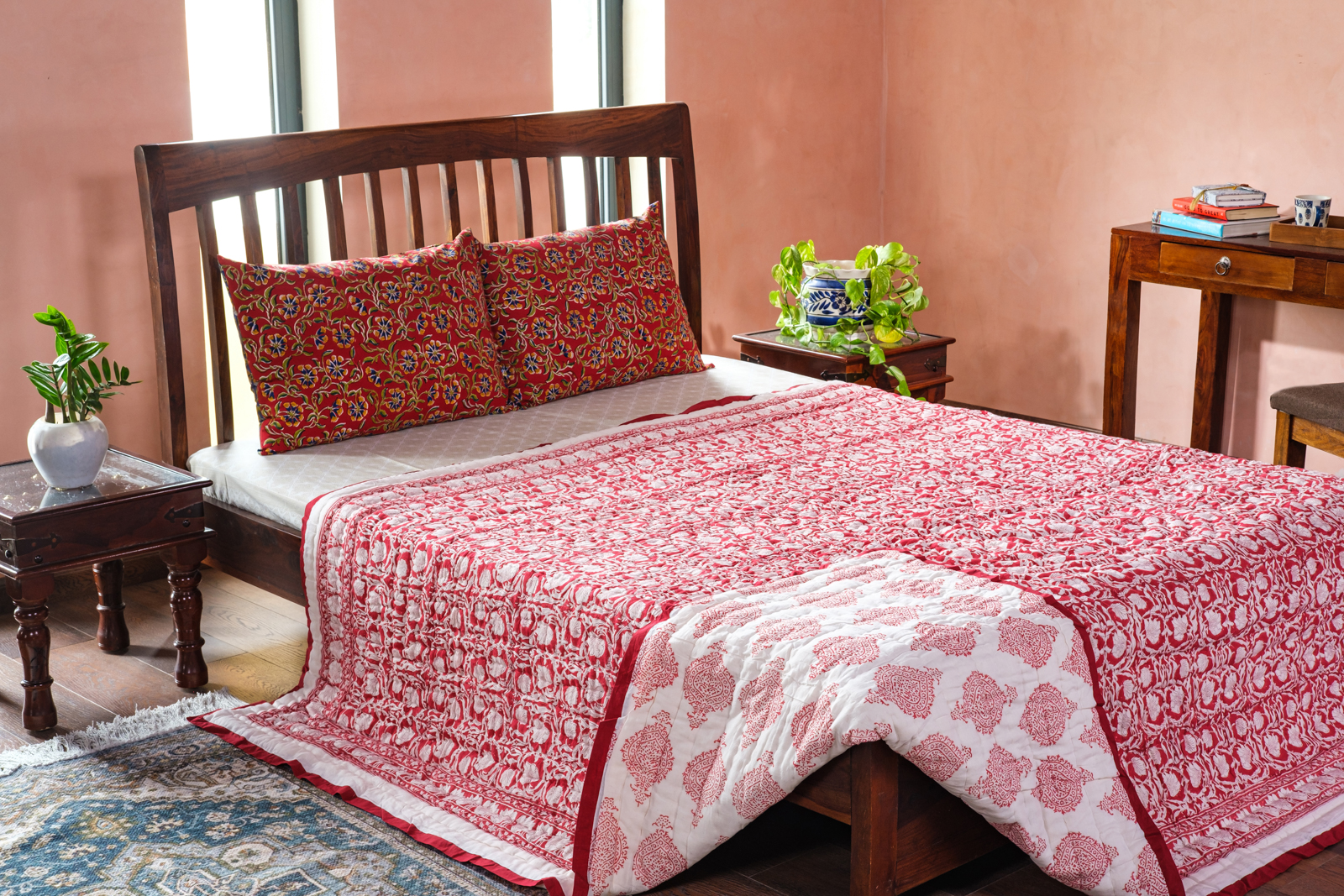 Hand Block Printed Cotton Queen Size Quilt Bauhaus Lolipop 502191