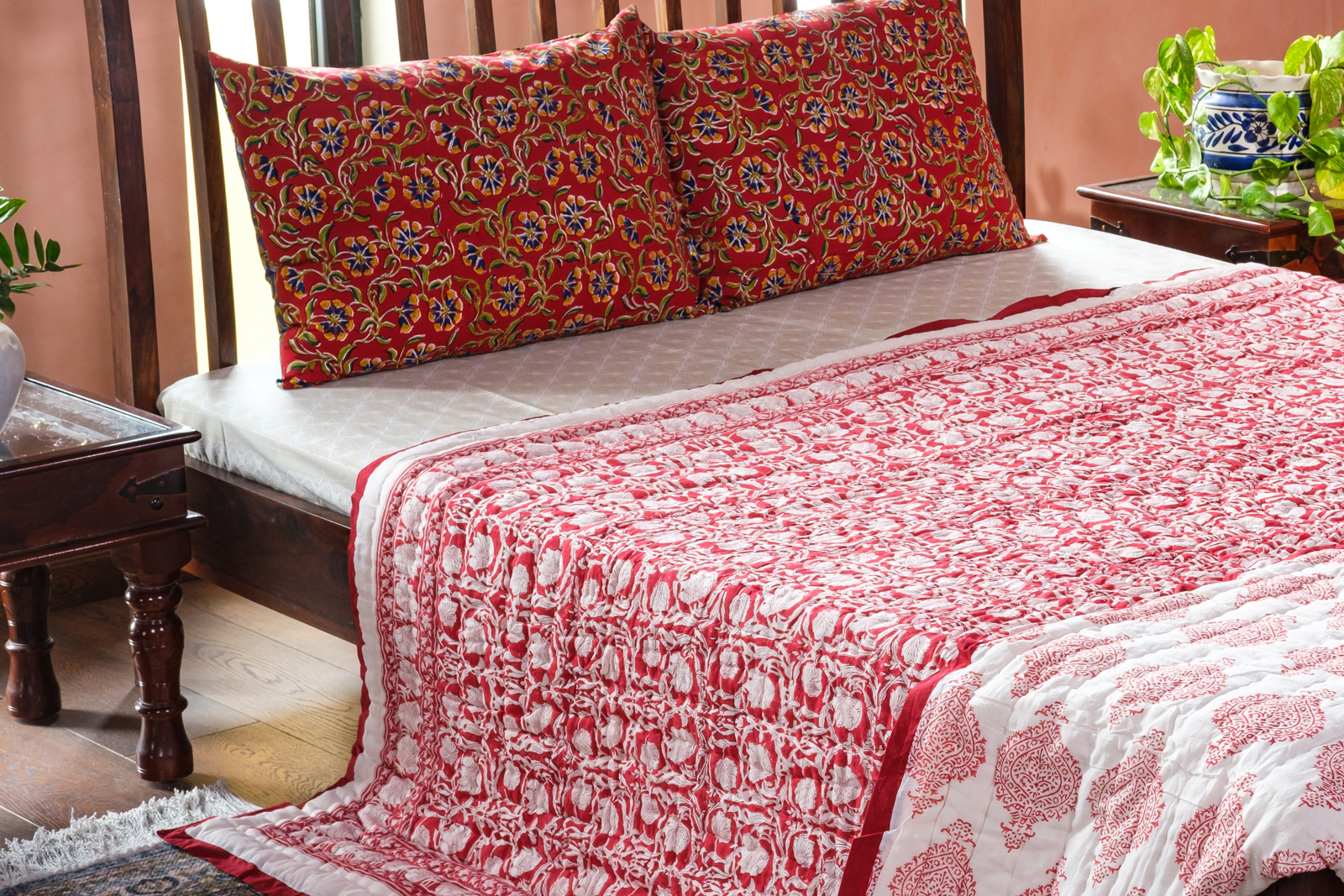 Hand Block Printed Cotton Queen Size Quilt Bauhaus Lolipop 502191