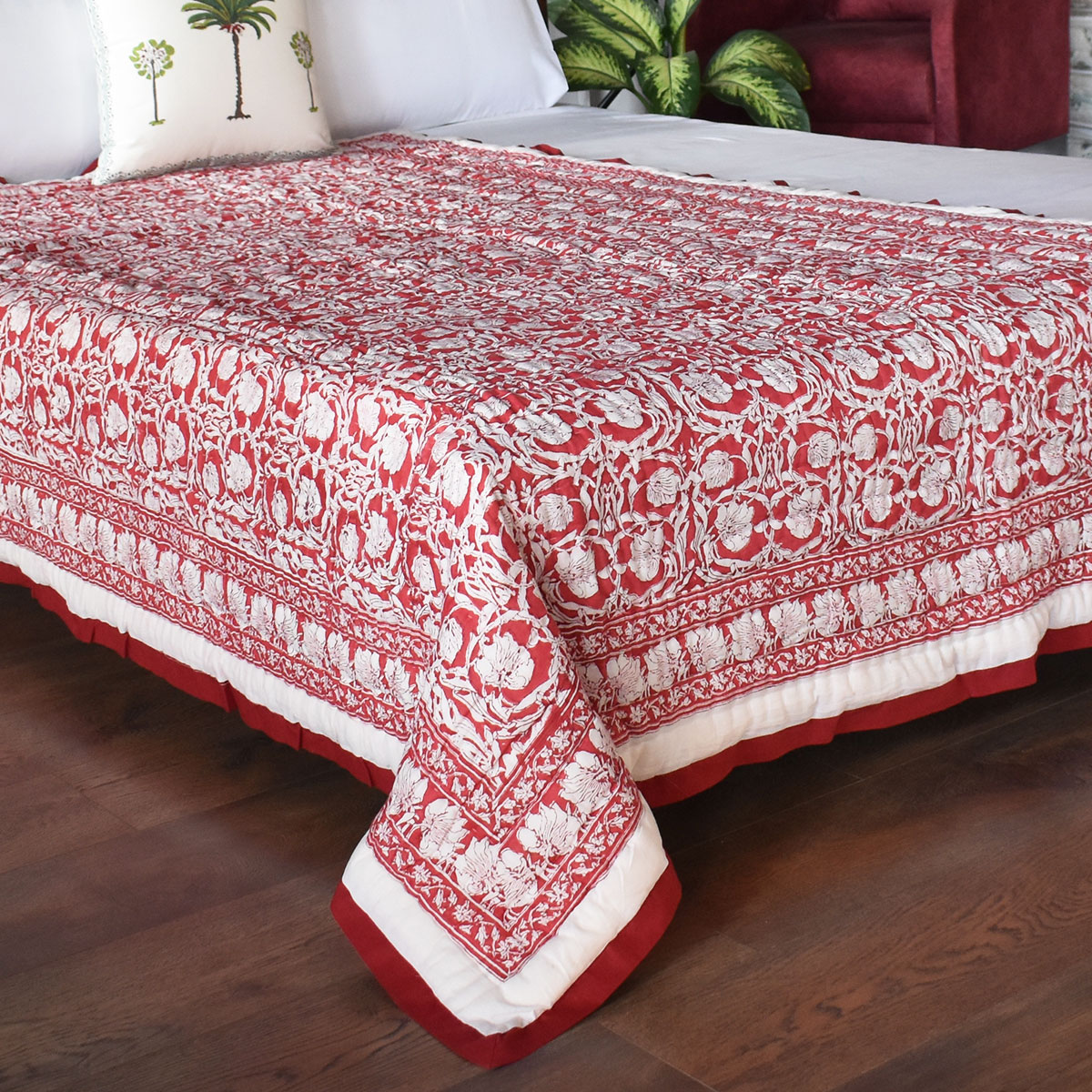 Hand Block Printed Cotton Twin Size Quilt  Bauhaus Lolipop 502191