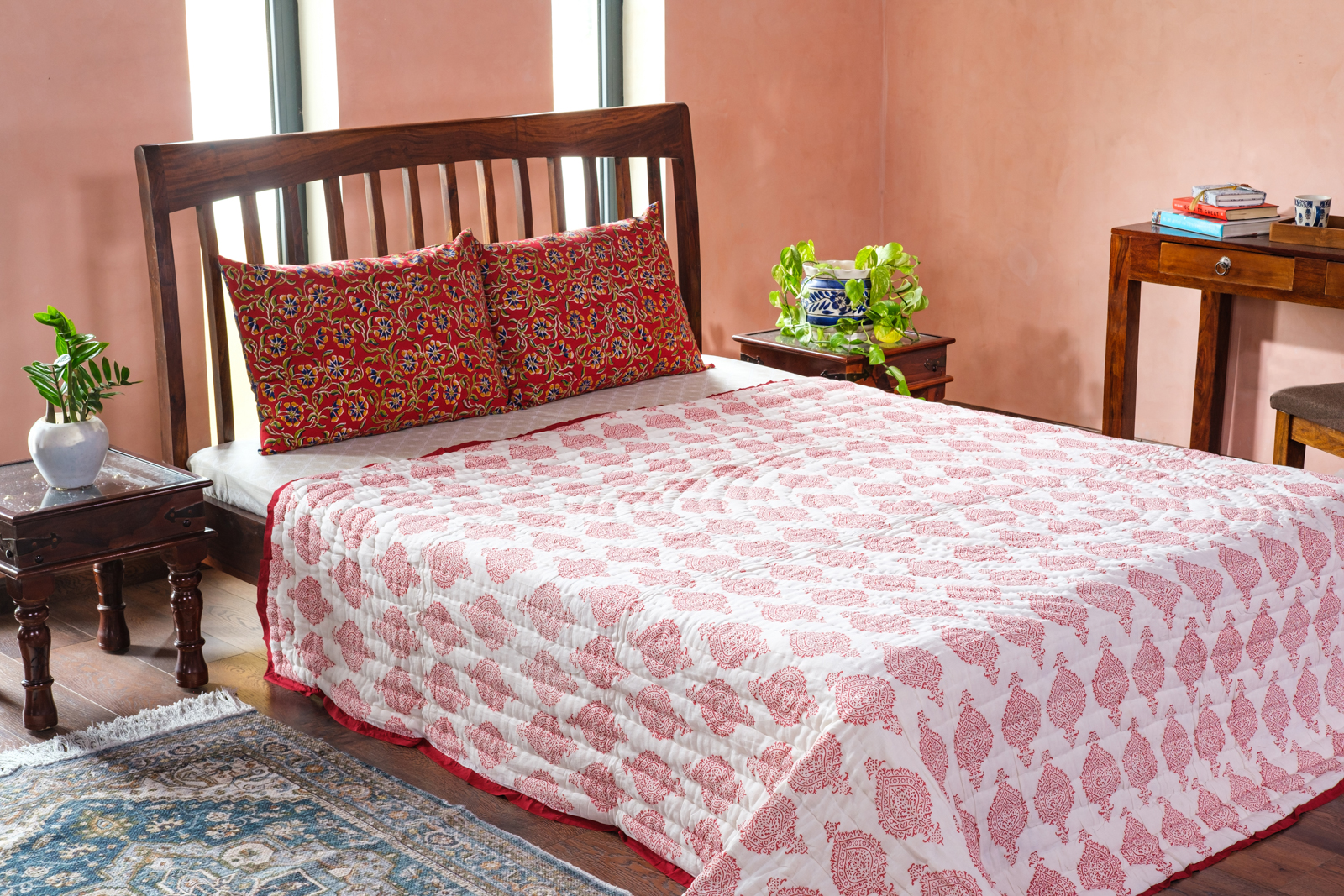 Hand Block Printed Cotton Queen Size Quilt Bauhaus Lolipop 502191