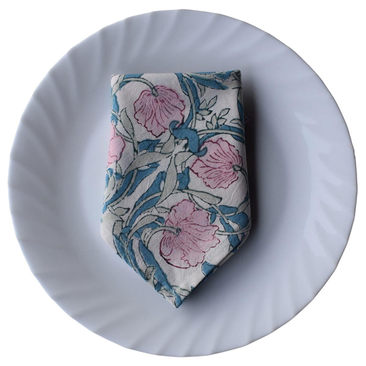 Hand Block Printed Cotton Napkin 45x45 cms Set of 4 Napkins Bauhaus Pink Flower 601774