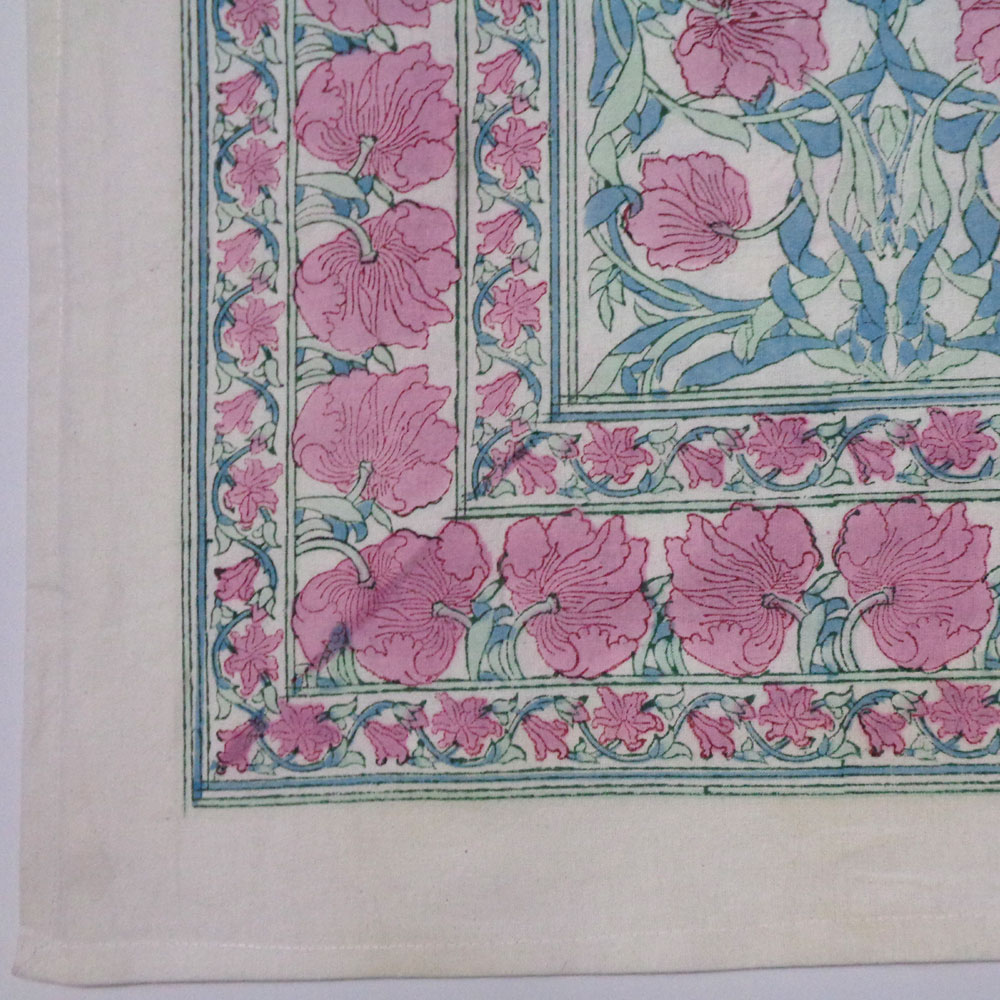 Wood Block Printed Handmade Tablecloth 150x220 cms Bauhaus Pink Flower 601774