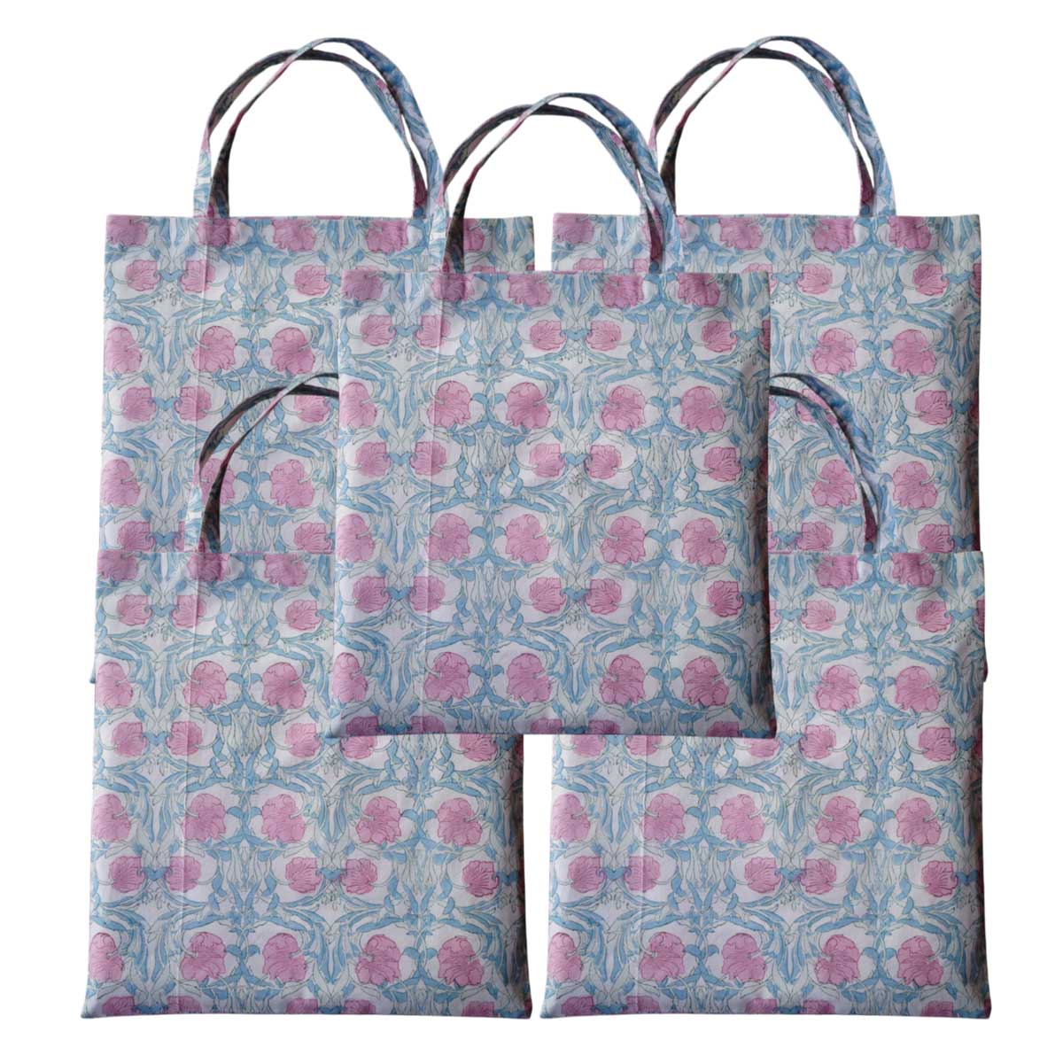 Grocery Totes Set of 5 Bags Bauhaus Pink Flower 601774