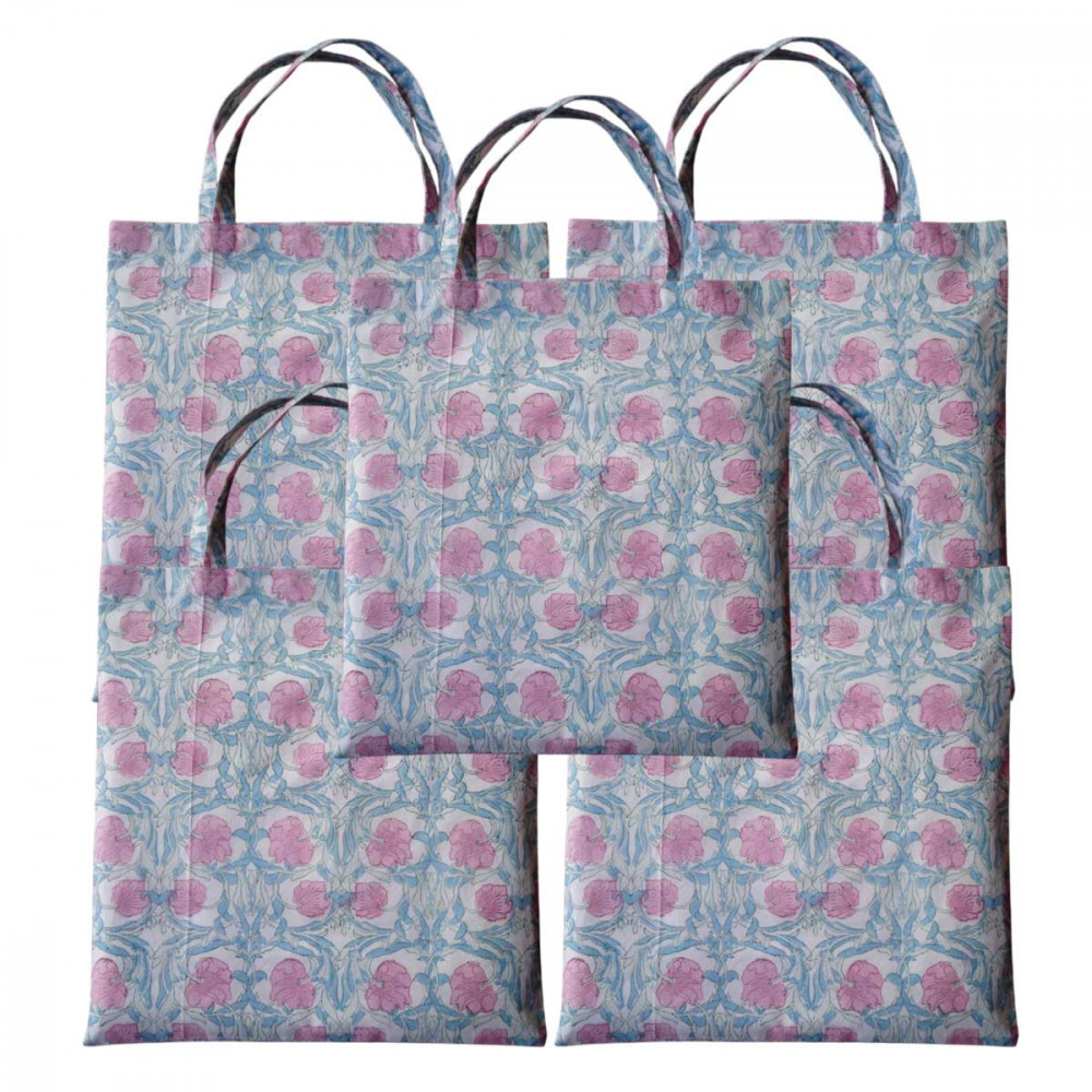 Image of Grocery Totes ( Set of 5 Bags) / Bauhaus Pink Flower 601774