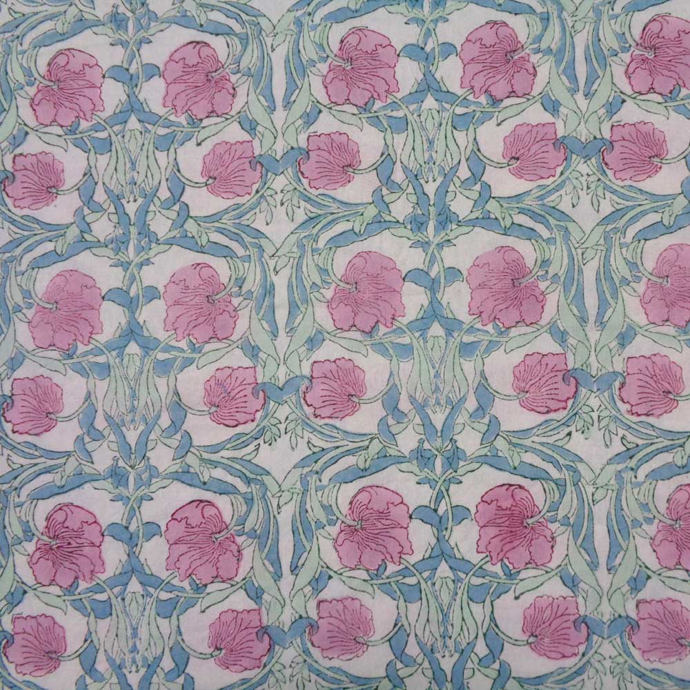 Hand Block Printed Cotton Tablecloth 180x340 cms Bauhaus Pink Flower 601774