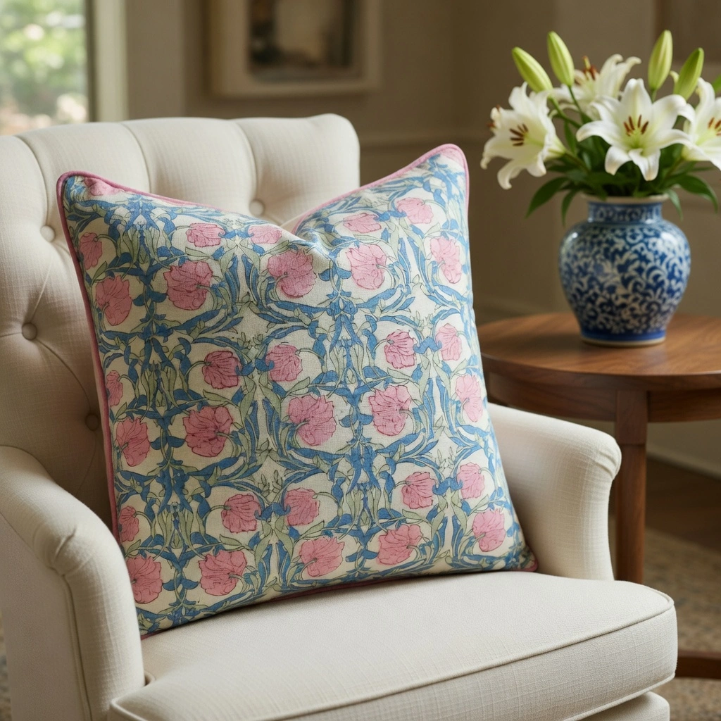 Piping Cushion Cover 50x50 cms Bauhaus Pink Flower 601774