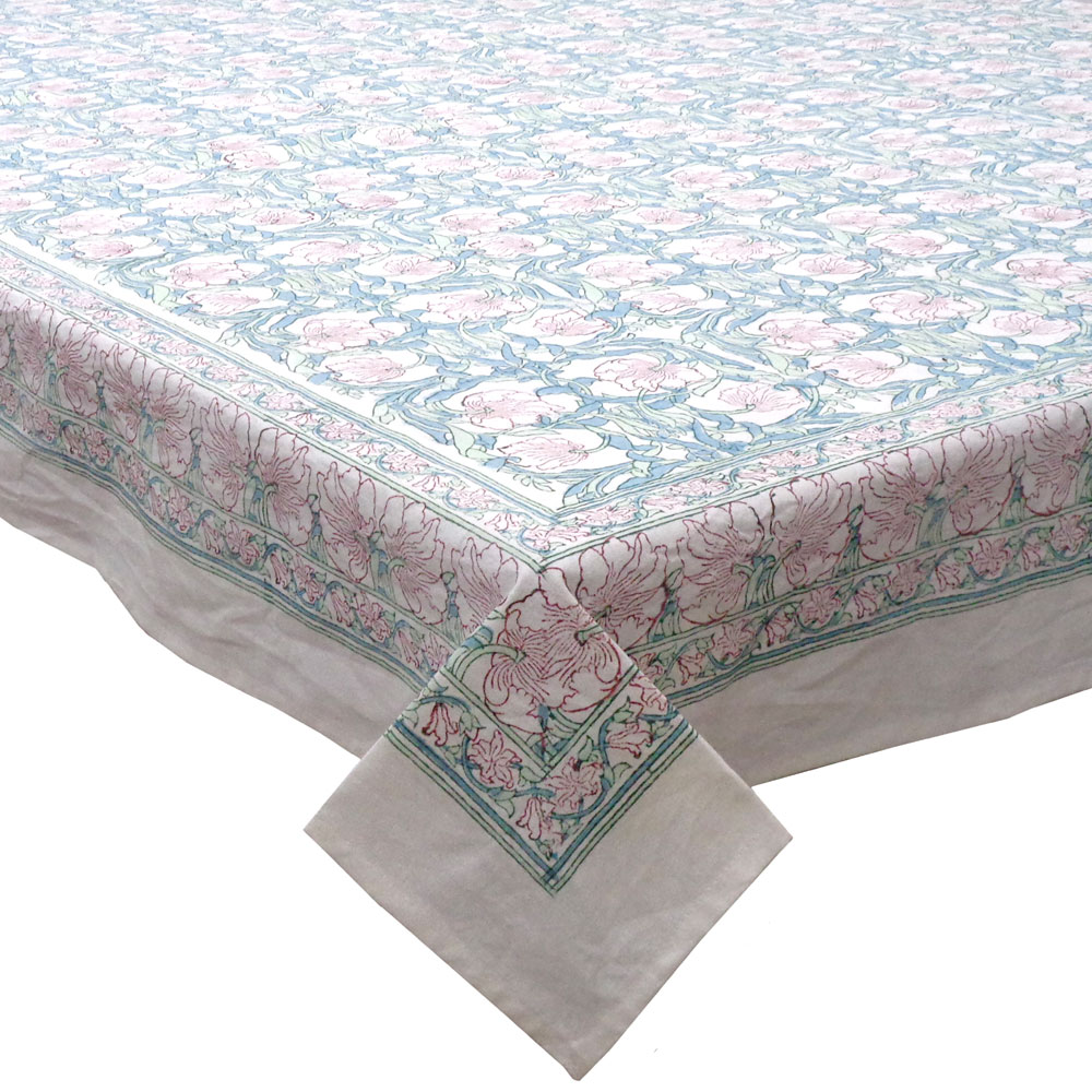 Hand Block Printed Cotton Tablecloth 150x220 cms Bauhaus Pink Open 601781