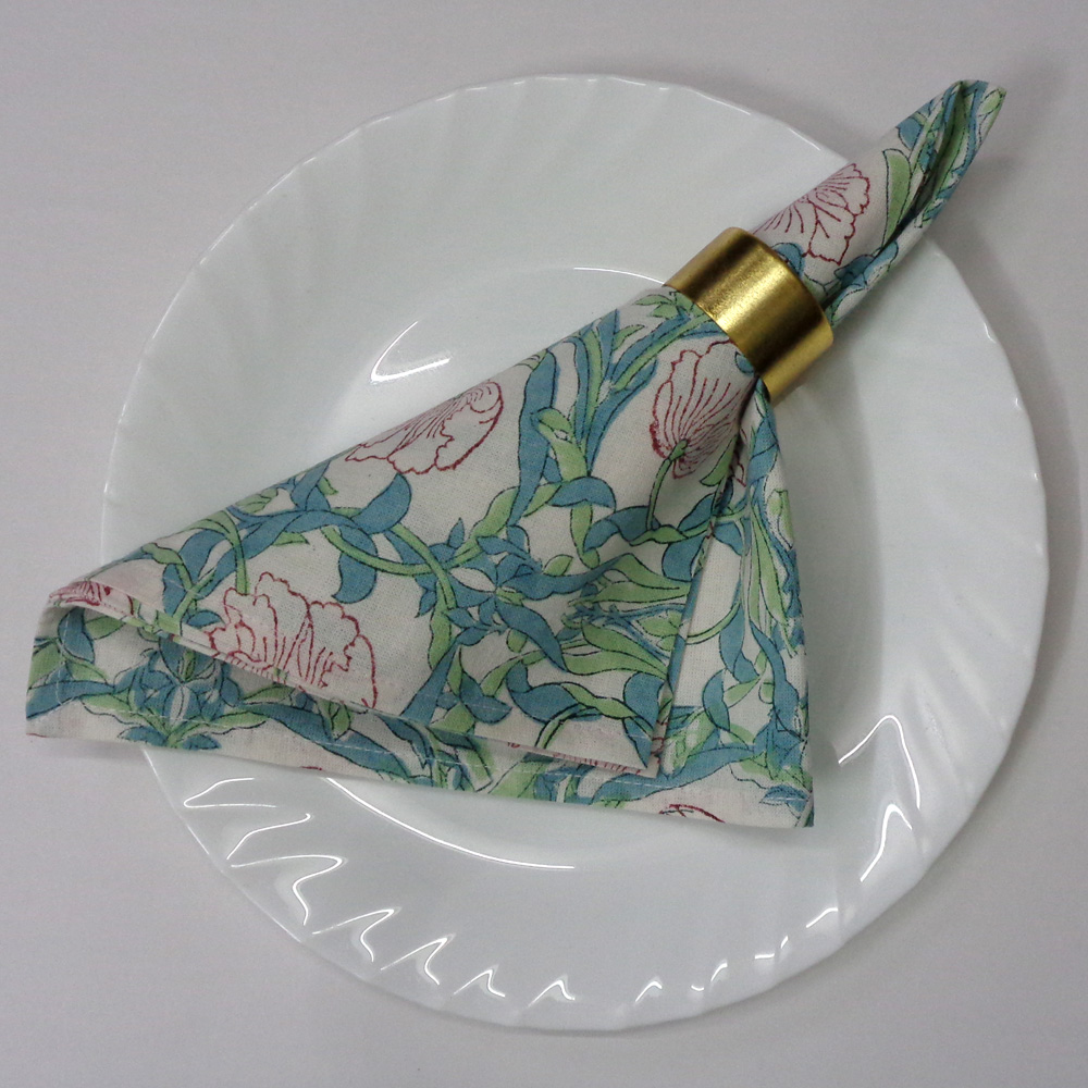 Hand Block Printed Cotton Napkin 45x45 cms Set of 4 Napkins Bauhaus Pink Open 601781
