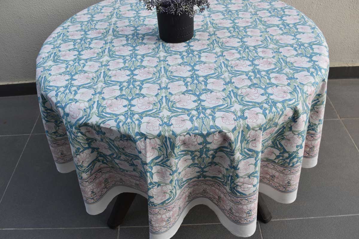 Round 220 cms Cotton French Design Table Cover  Bauhaus-Pink-Open-601781