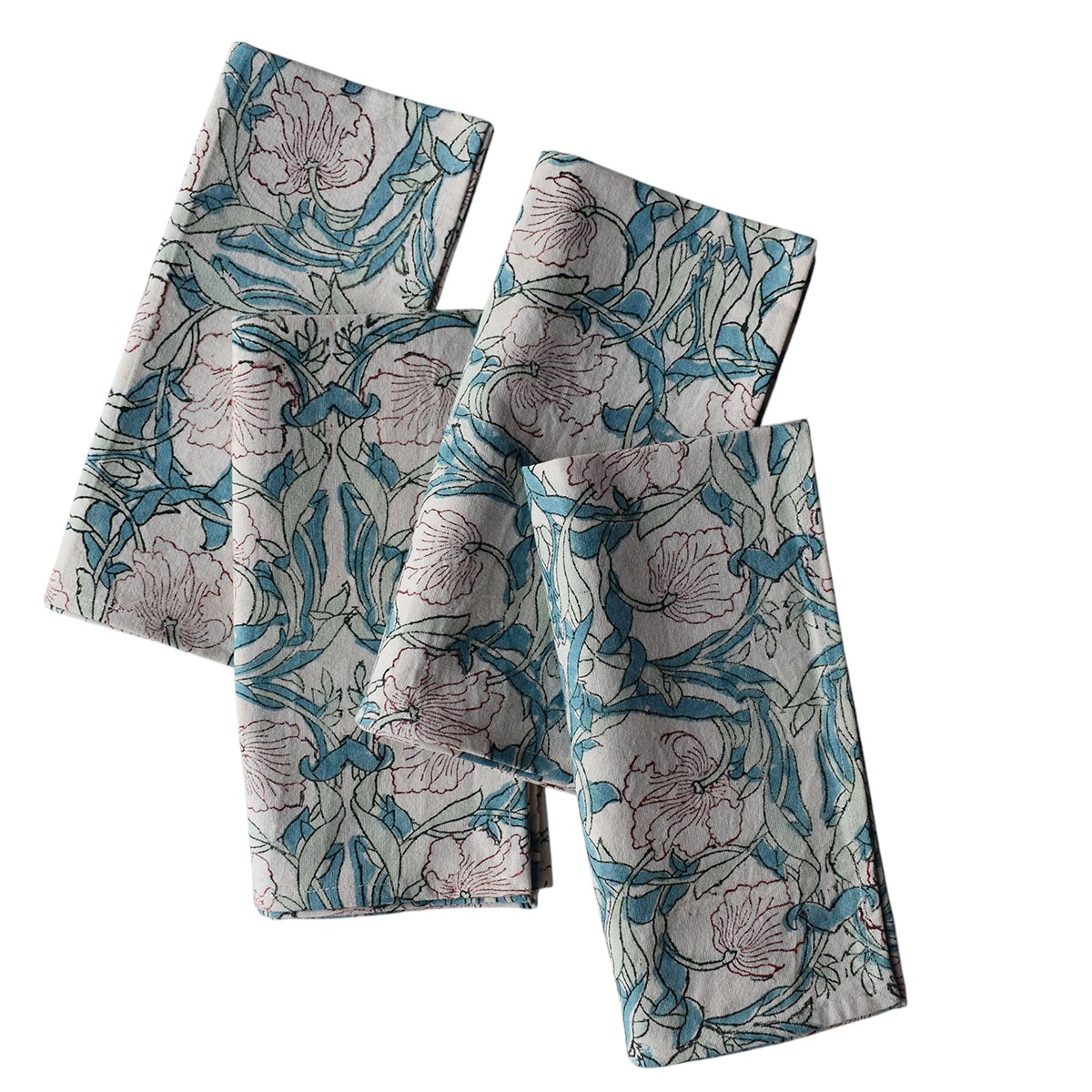 Hand Block Printed Cotton Napkin 45x45 cms Set of 4 Napkins Bauhaus Pink Open 601781