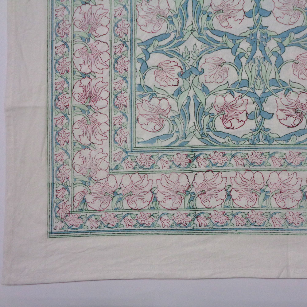 Hand Block Printed Cotton Tablecloth 150x220 cms Bauhaus Pink Open 601781