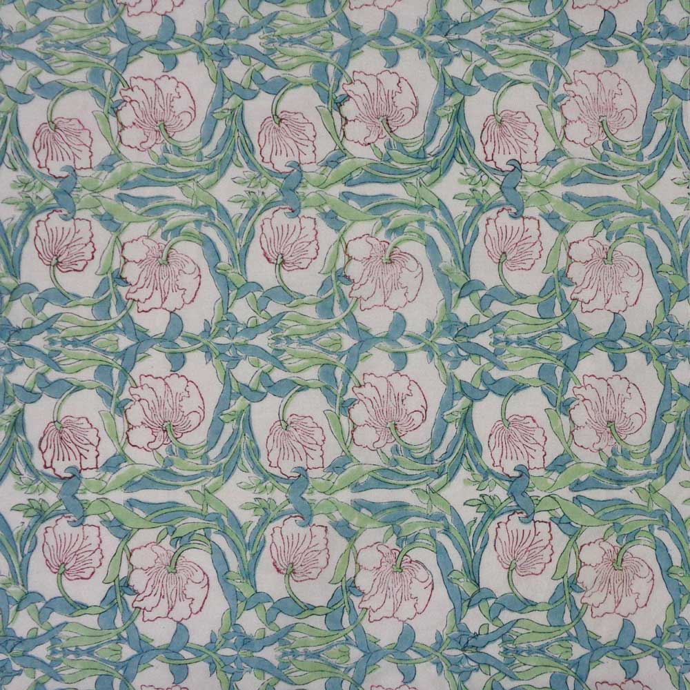 5 Yard Running Fabric Hand Block Printed Cotton Voile Fabric Bauhaus Pink Open 601781