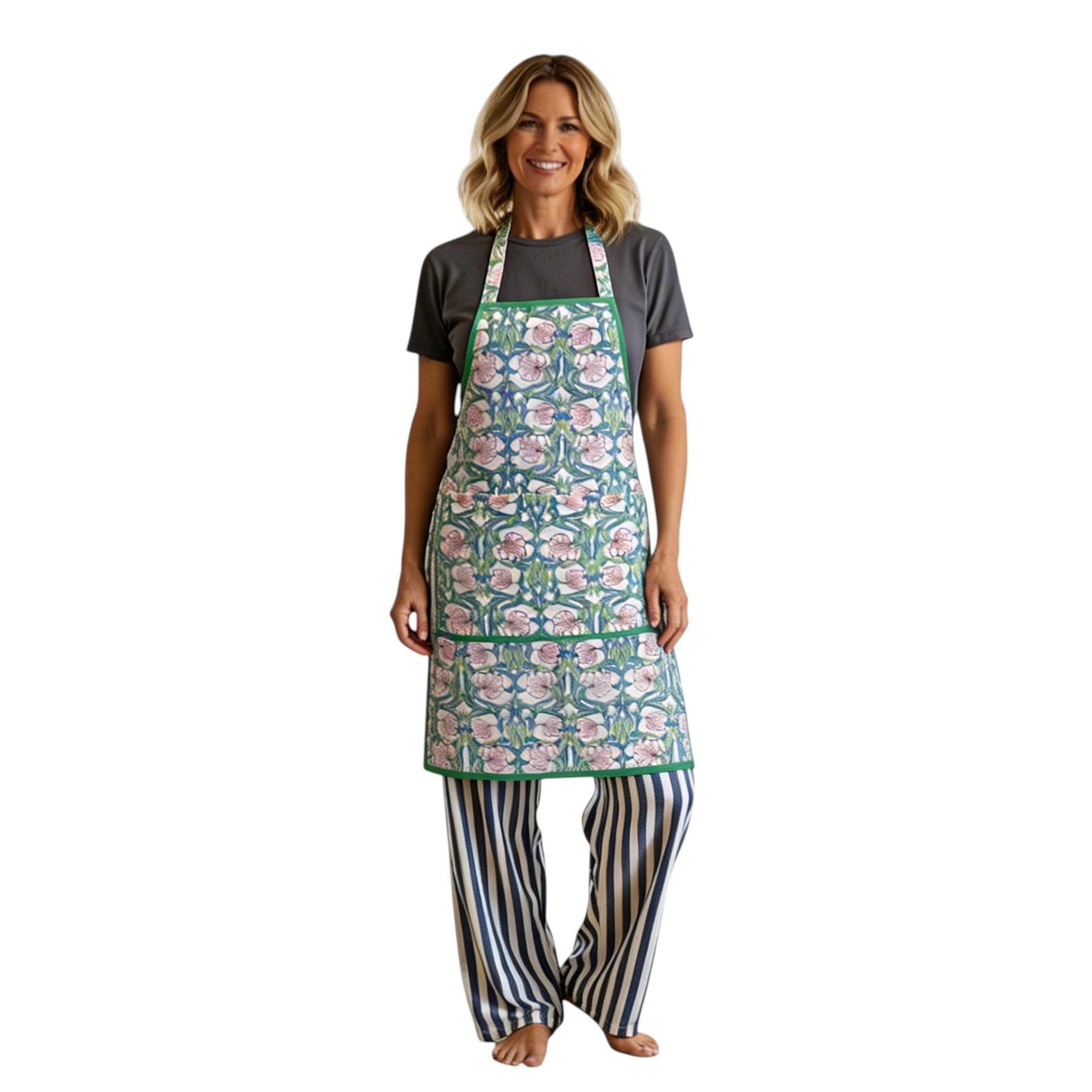 Indian Block-Printed 100 Cotton Apron Bauhaus Pink Open 601781