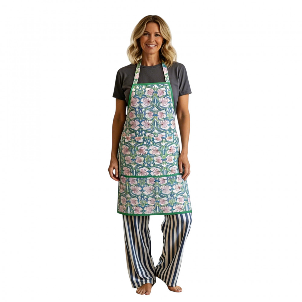 Image of Indian Block-Printed 100% Cotton Apron | Bauhaus Pink Open 601781