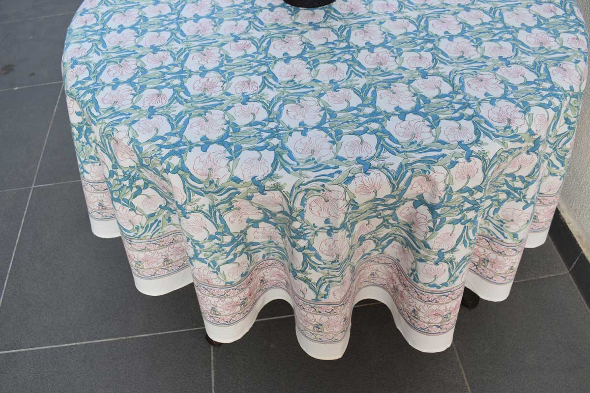 Round 220 cms Cotton French Design Table Cover Bauhaus-Pink-Open-601781