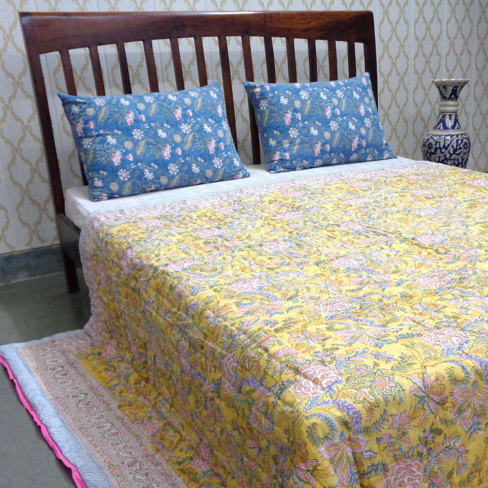 Hand Block Printed Cotton Quilt King Size Bela Lime 906220