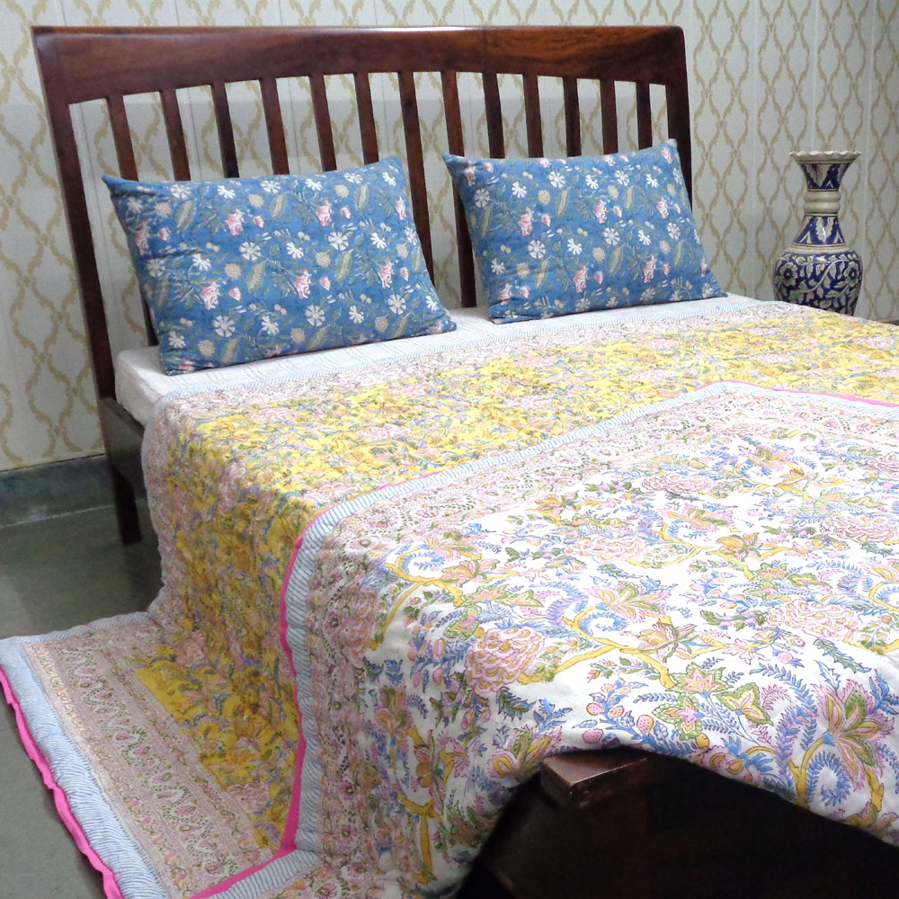 Hand Block Printed Cotton Quilt King Size Bela Lime 906220