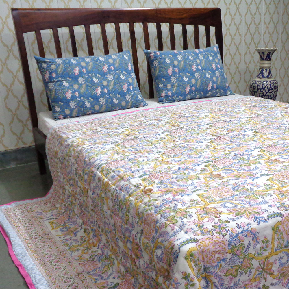 Hand Block Printed Cotton Quilt King Size  Bela Lime 906220