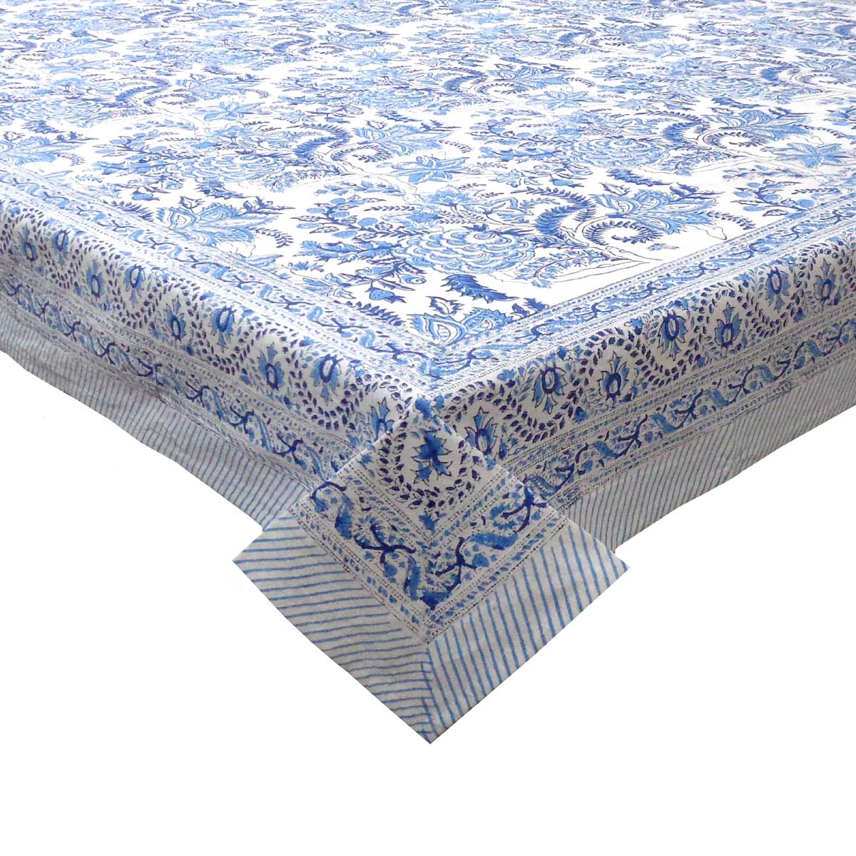 Hand Block Printed Cotton Tablecloth 180x270 cms Bela Palace Blue 601088
