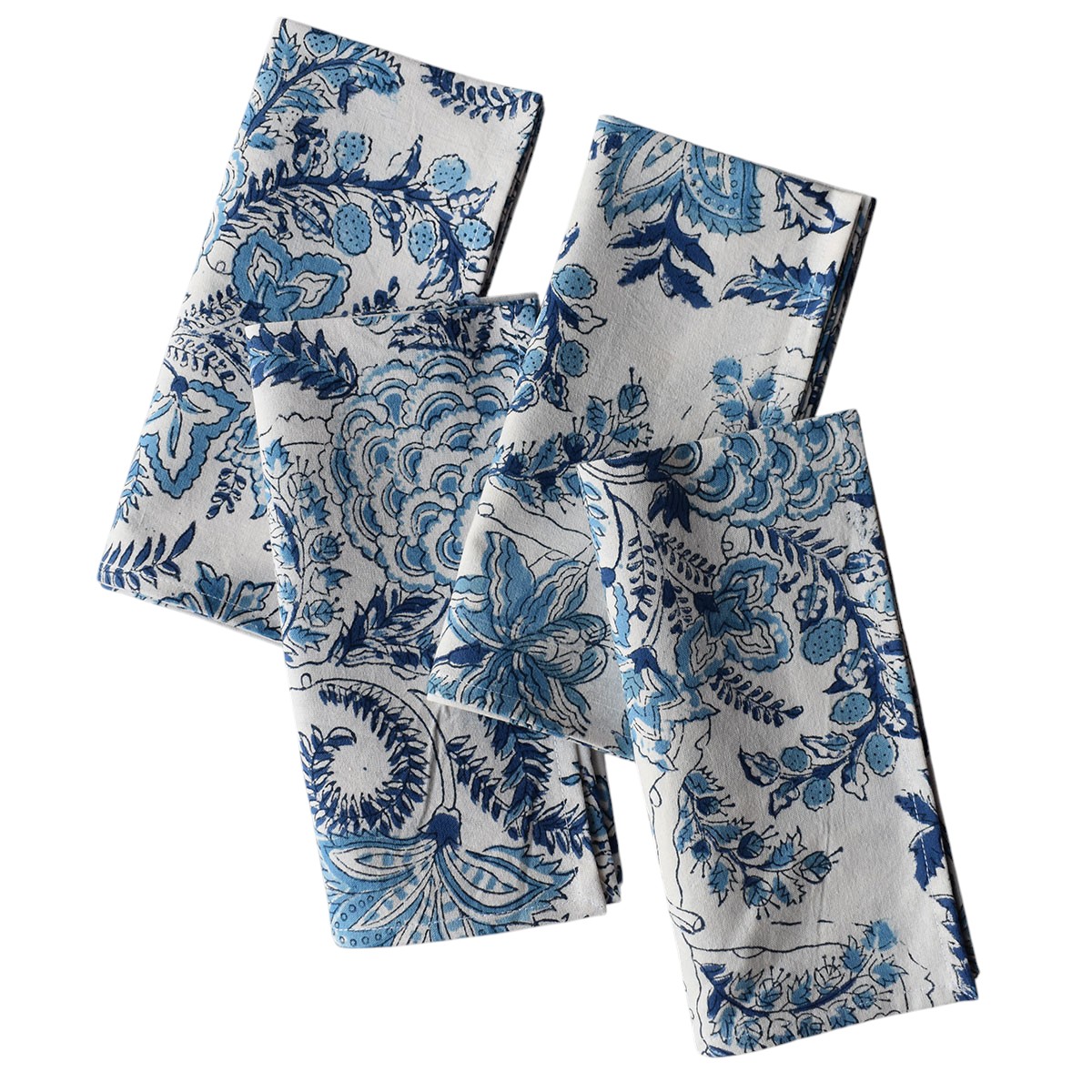 Hand Block Printed Cotton Napkin 45x45 cms Set of 4 Napkins Bela Palace Blue 601088