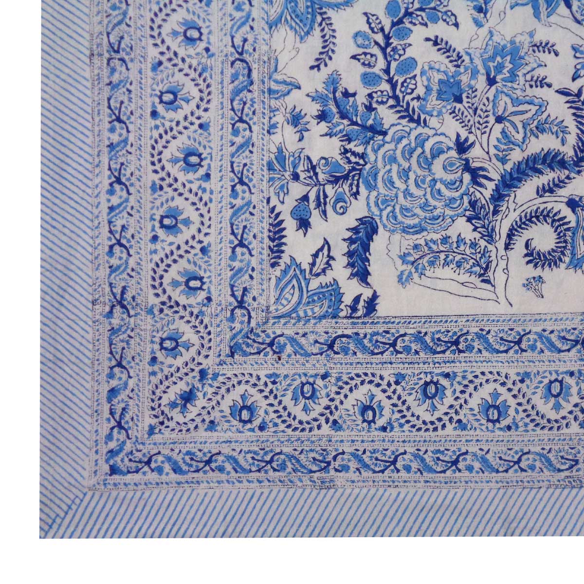 Hand Block Printed Cotton Tablecloth 180x270 cms Bela Palace Blue 601088