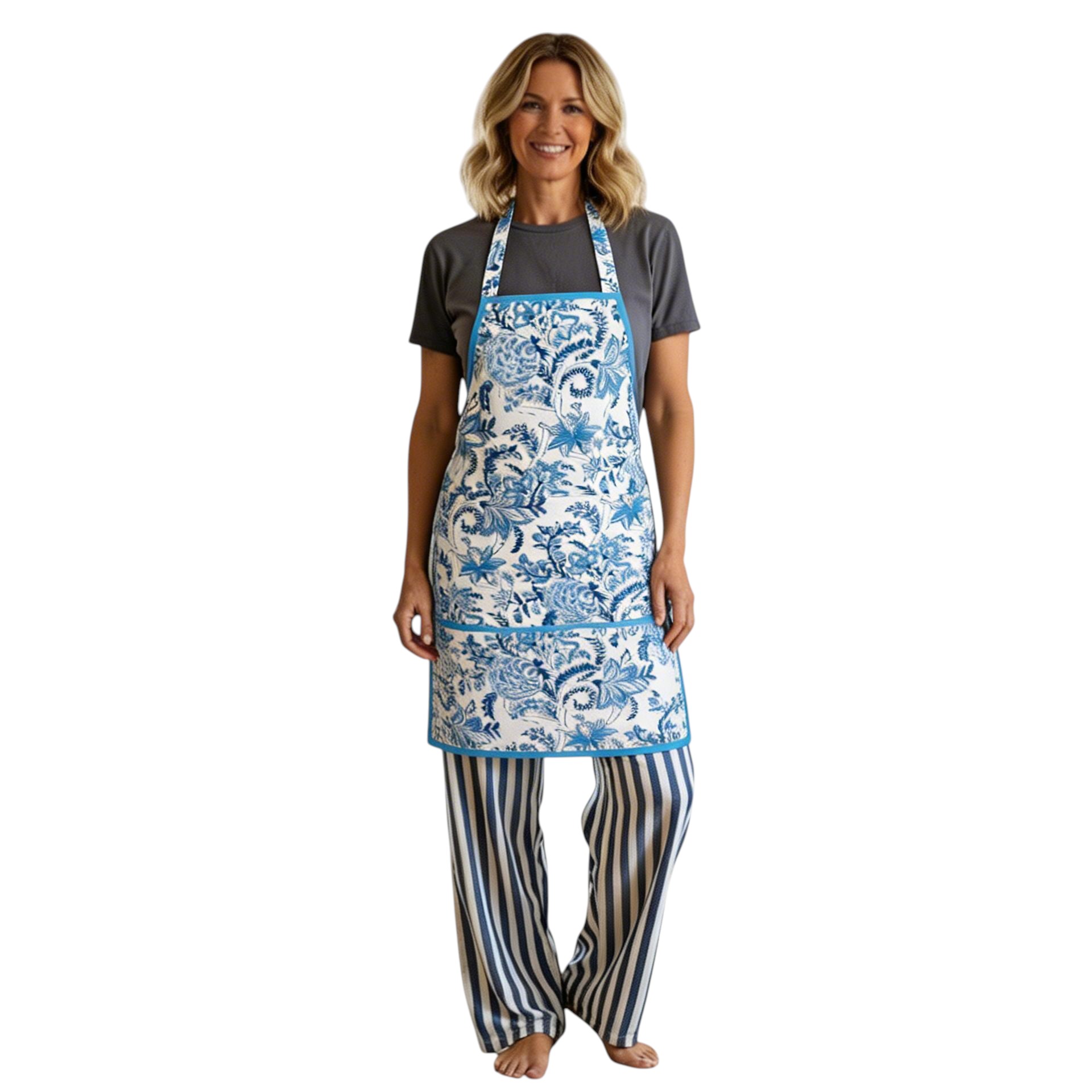 Indian Block-Printed 100 Cotton Apron Bela Palace Blue 601088