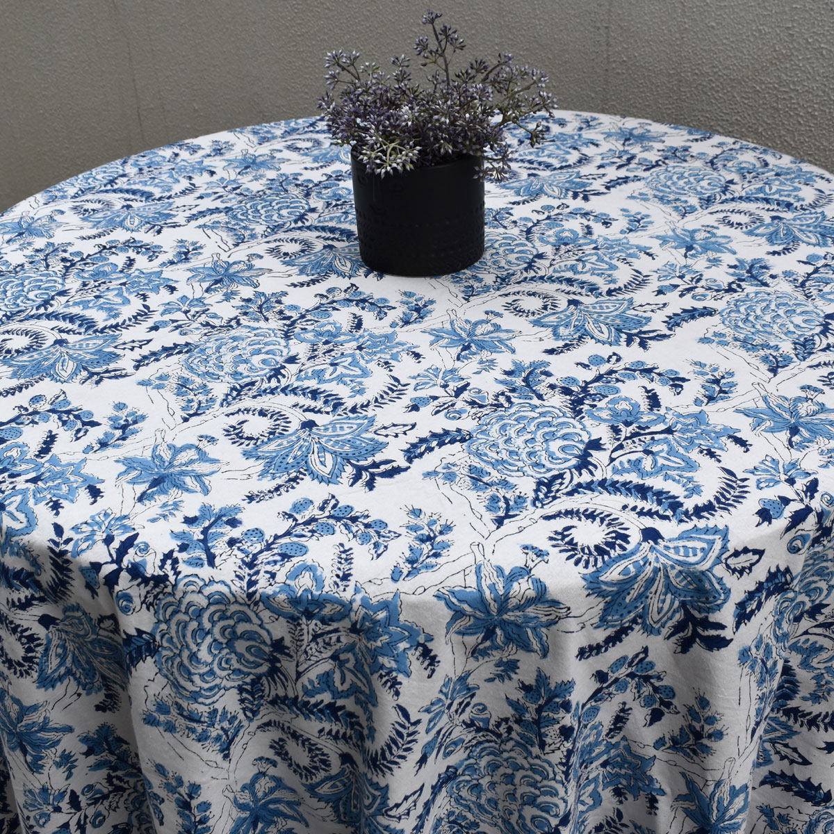 Hand Block Printed Cotton Round Tablecloth 275 cms Bela Palace Blue 601088