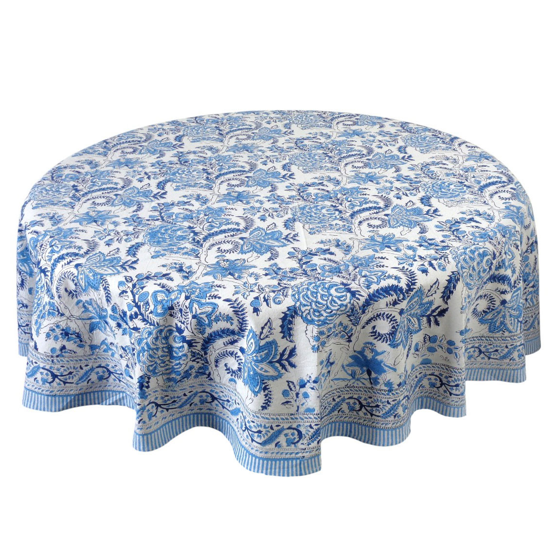 Hand Block Printed Cotton Round Tablecloth 180 cms  Bela Palace Blue 601088