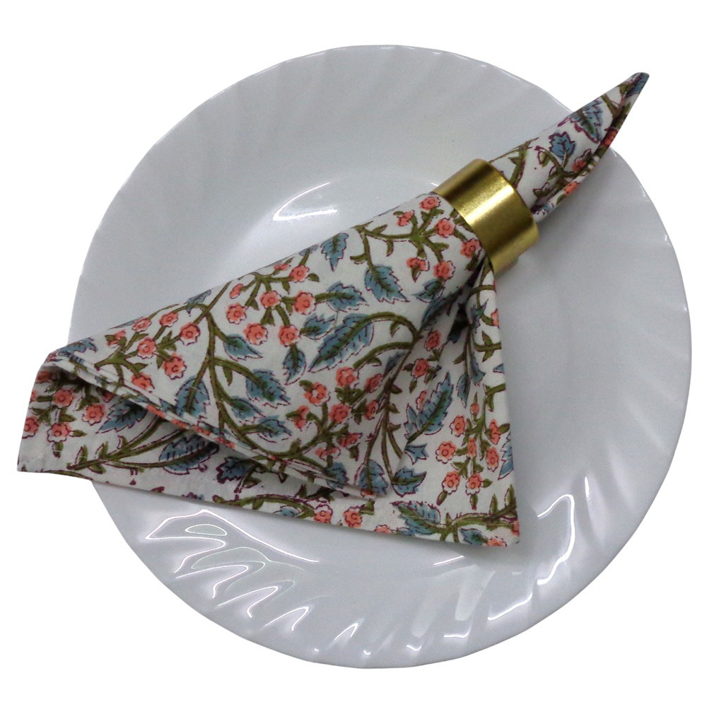 Hand Block Printed Cotton Napkin 45x45 cms Set of 4 Napkins Berry Pink 106128