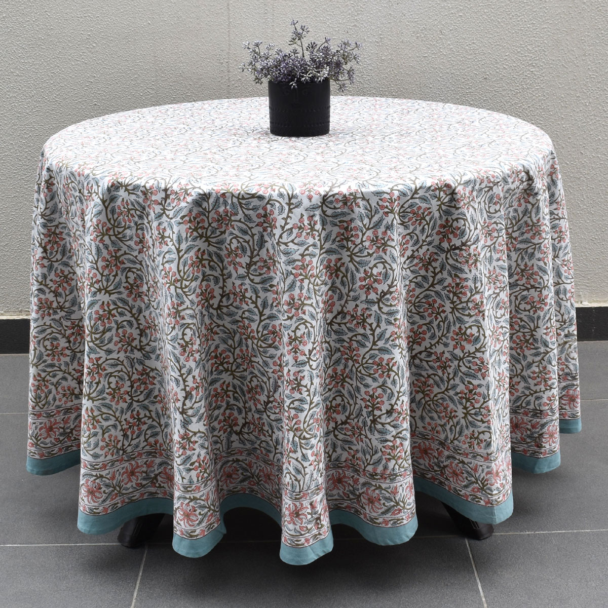 Hand Block Printed Cotton Round Tablecloth 220 cms Berry Pink 106128