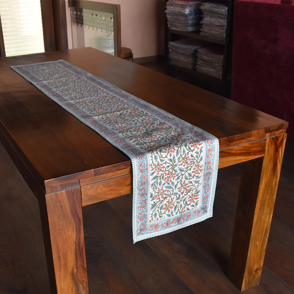 Hand Block Printed Cotton Canvas Table Runner 33x170 cms Berry Pink 106128