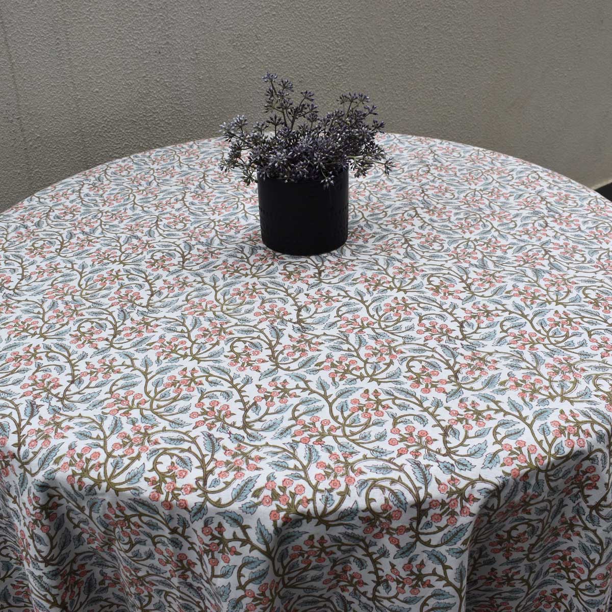 Hand Block Printed Cotton Round Tablecloth 220 cms Berry Pink 106128
