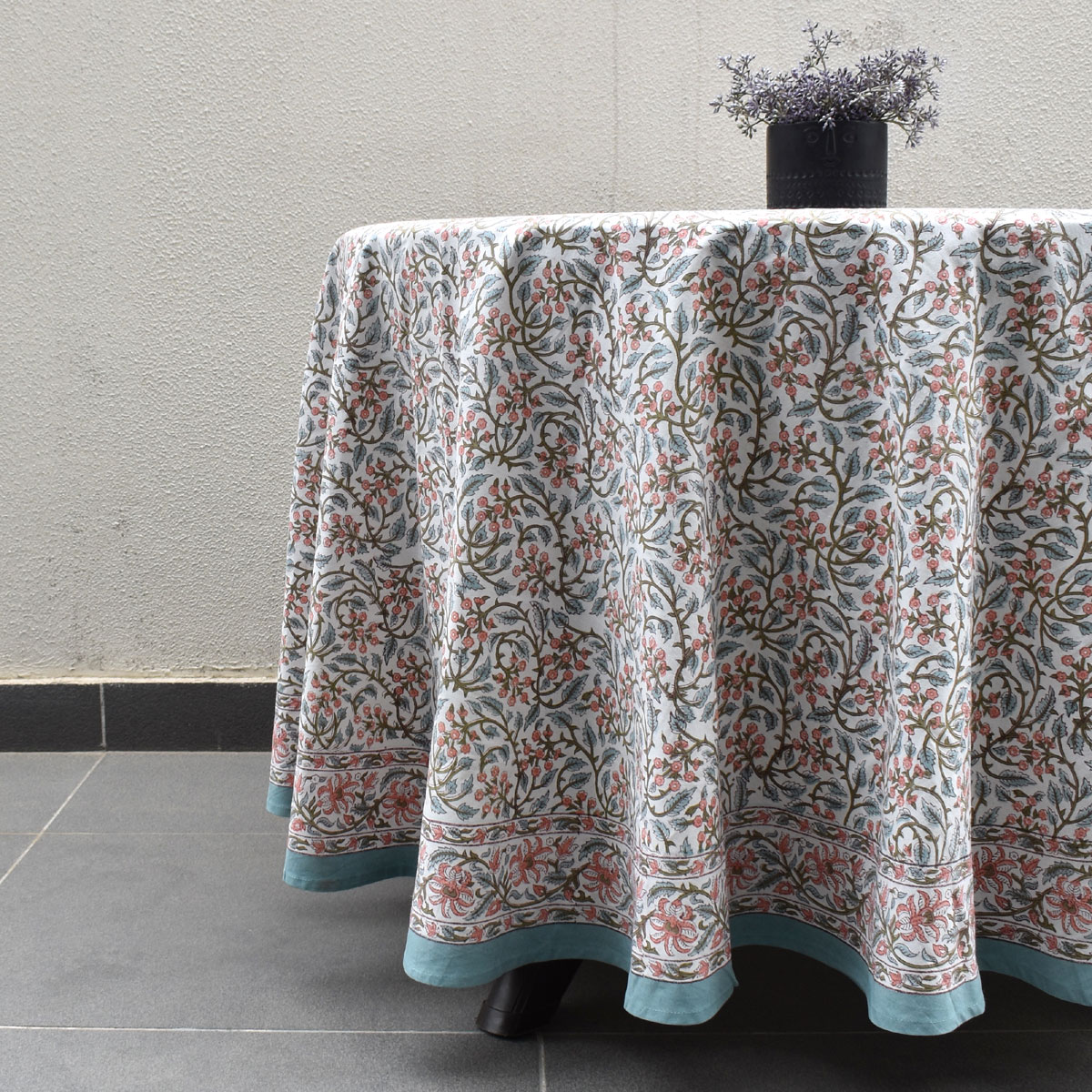 Hand Block Printed Cotton Round Tablecloth 180 cms Berry Pink 106128